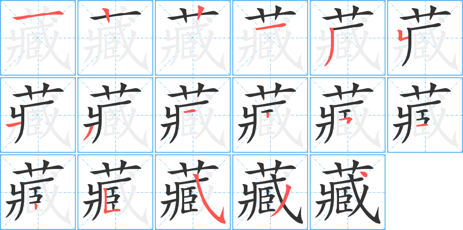 藏的筆順?lè)植窖菔?>
					
                    <hr />
                    <h2>藏的基本信息</h2>
                    <div   id=