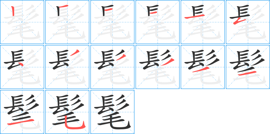 髦的筆順分步演示